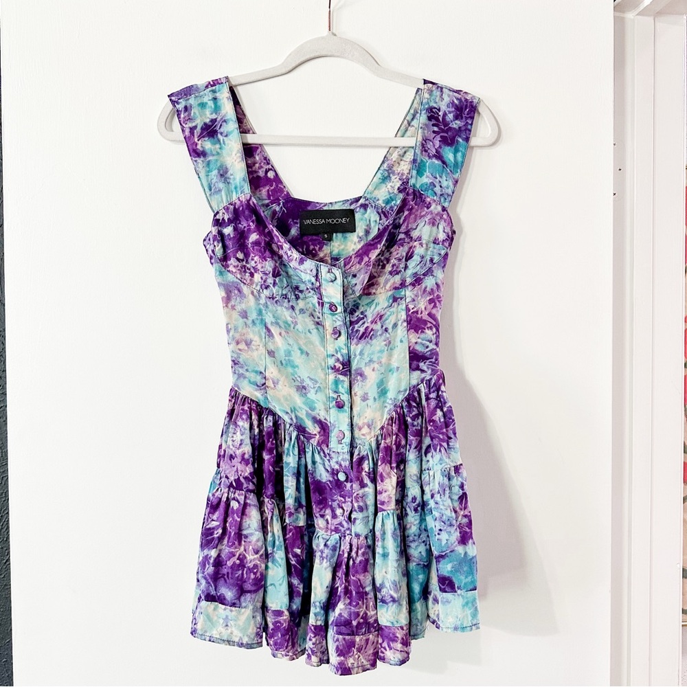 Vanessa Mooney The Elisabeth Romper Dress Aquamarine Purple Blue Size Small - Picture 2 of 5